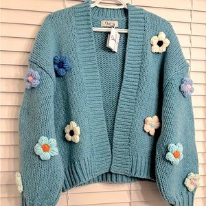 NWT-Anthropology Duchamp chunky knit sweater with 3D puffy flowers